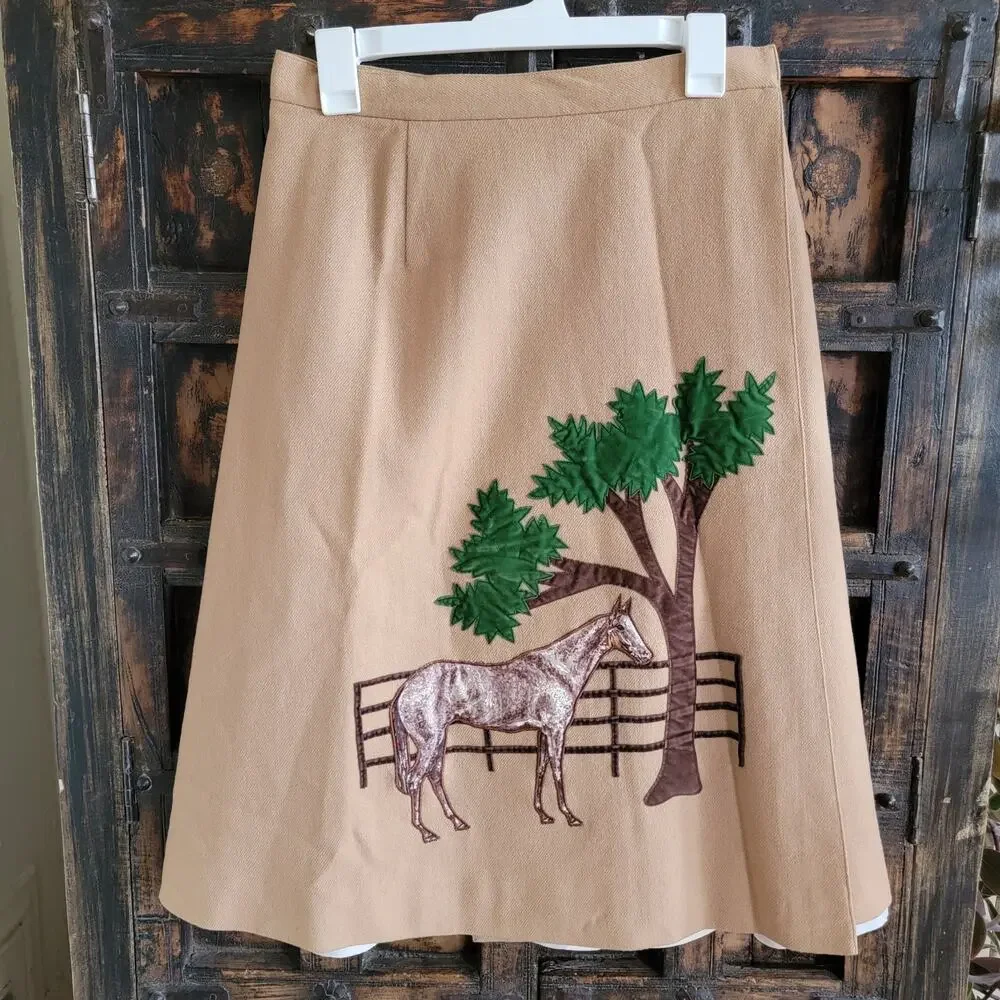 Bettmaar Vintage Ranch Horse Applique Wool Skirt Sz 12 - Picture 6 of 8